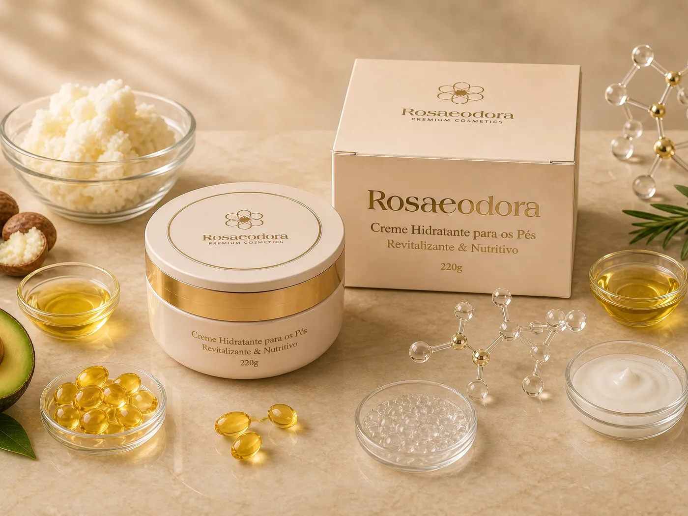 Produto Rosaeodora acompanhado de referências aos seus ingredientes